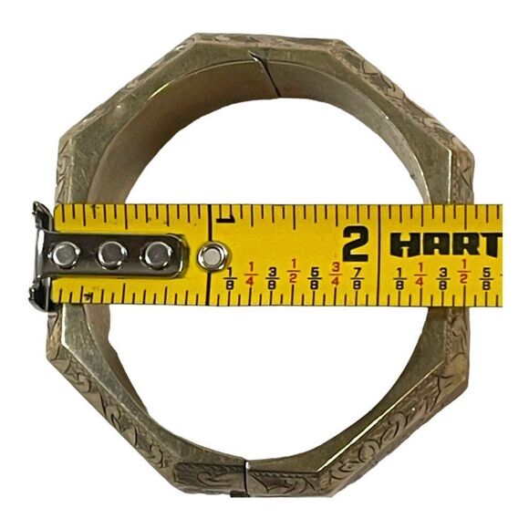 Siam Sterling Silver Hinged Bangle Bracelet VTG Octagon Floral Etched Art Deco - Picture 7 of 10